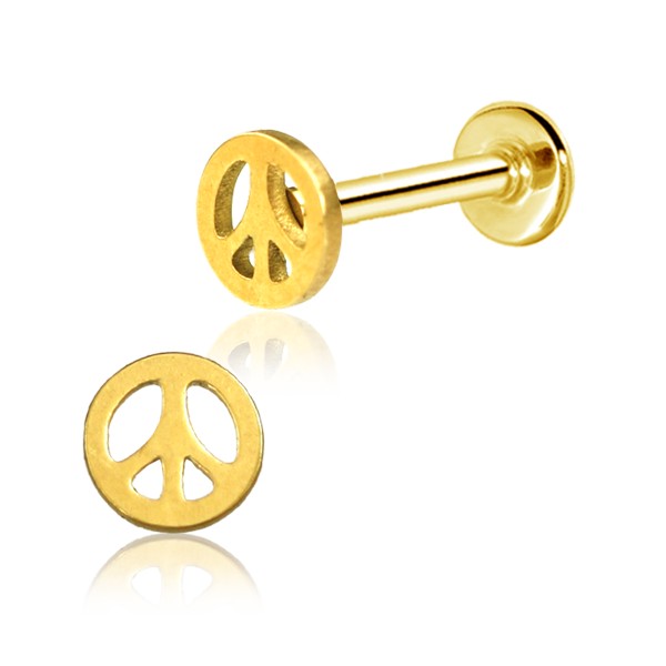 316L Surgical Steel Gold PVD Internally Threaded Peace Sign Flat Back Labret