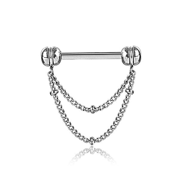 316L Surgical Steel Double Satellite Chain Dangly Nipple Ring Straight Barbell