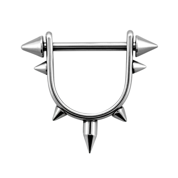 316L Surgical Steel Spike Shield Straight Barbell Nipple Ring