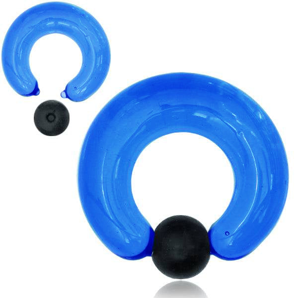Aqua Glass Captive Bead Ring Hoop with Rubber Ball