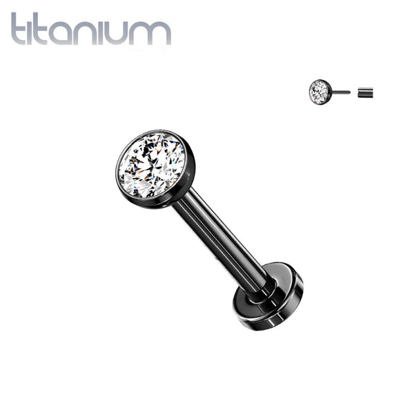 Titanium Black PVD White CZ Bezel Gem Threadless Push In Labret - Pierced Universe