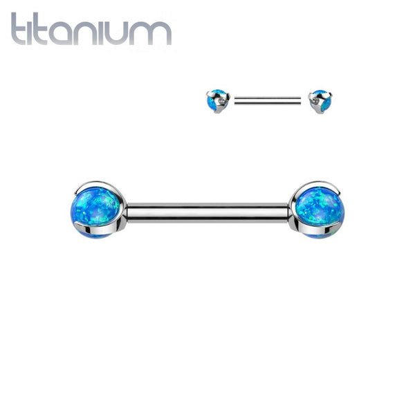 Implant Grade Titanium Blue Opal Internally Threaded Nipple Ring Straight Barbell - Pierced Universe