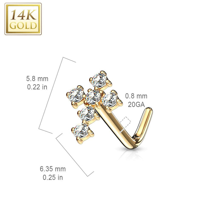 14KT White Gold White "L" Bent Cross CZ Nose Ring Stud - Pierced Universe