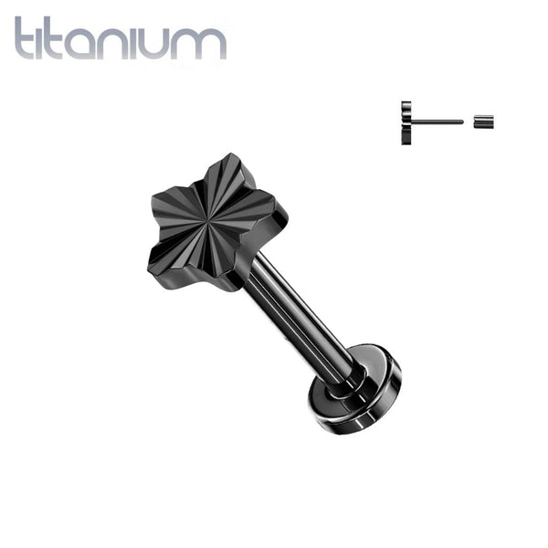 Implant Grade Titanium Black PVD Ridged Star Threadless Push In Labret Implant Grade Titanium Black PVD Ridged Star Threadless Push In Labret