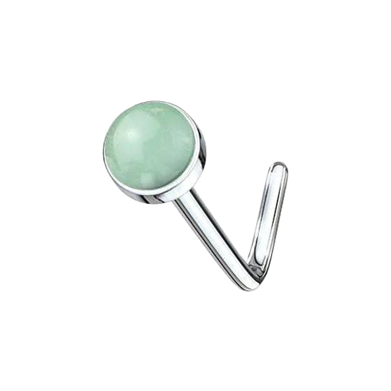 316L Surgical Steel L shape Semi Precious Jade Stone Nose Stud - Pierced Universe