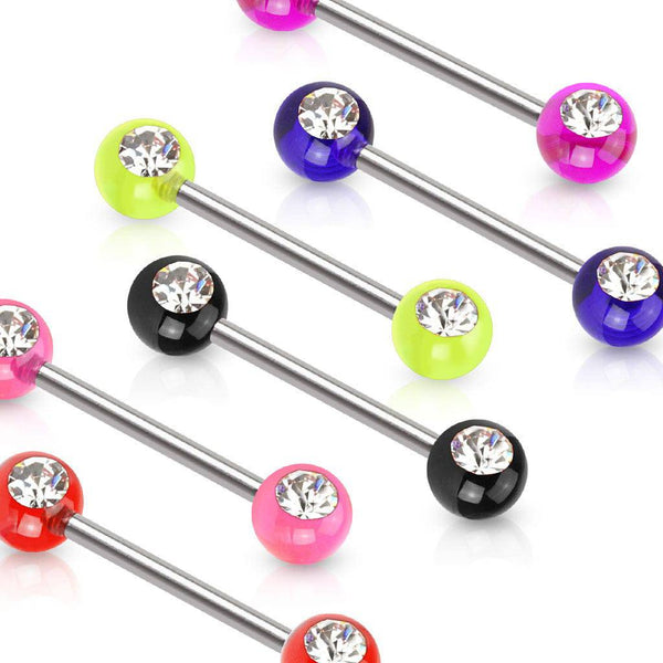 316L Surgical Steel 14ga Acrylic Nipple Ring Barbell with Clear Set Gems - Pierced Universe