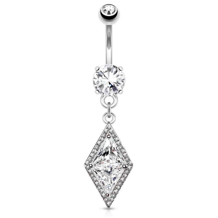 316L Surgical Steel Belly Ring with Large Paved CZ Center Dangle - Pierced Universe