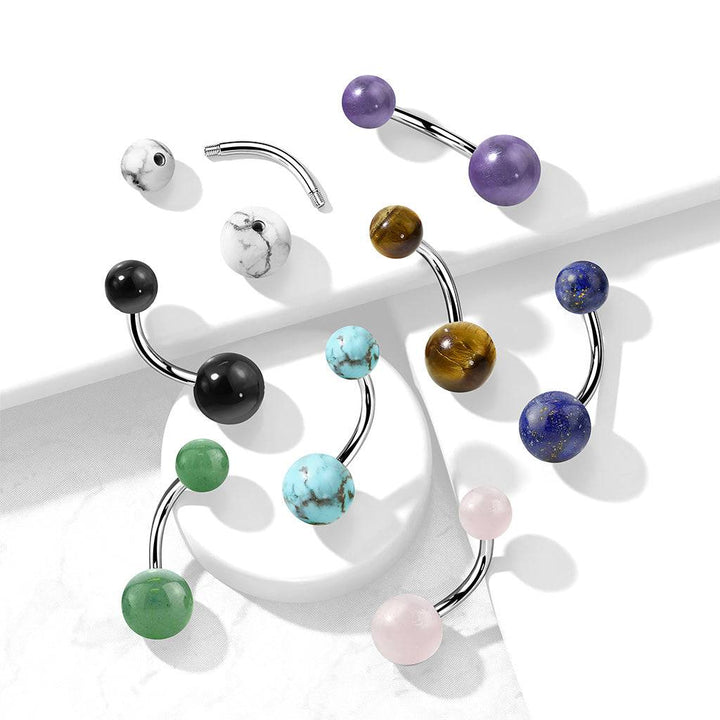 316L Surgical Steel Black Agate Stone Stud Belly Ring - Pierced Universe