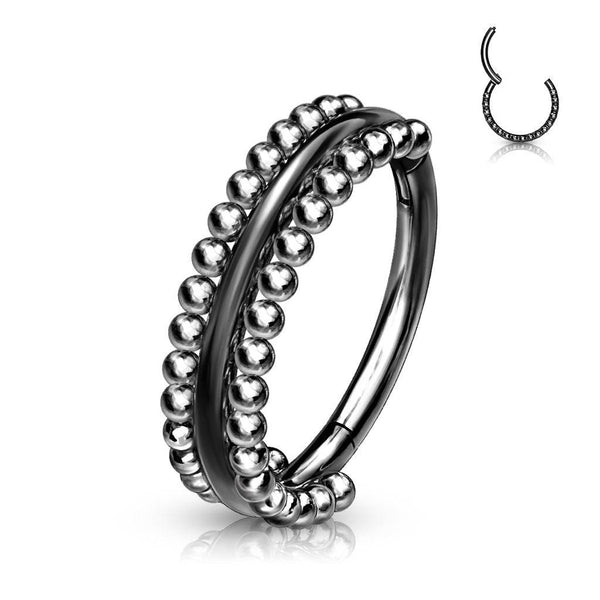 316L Surgical Steel Black PVD Beaded Hinged Clicker Hoop Ring - Pierced Universe