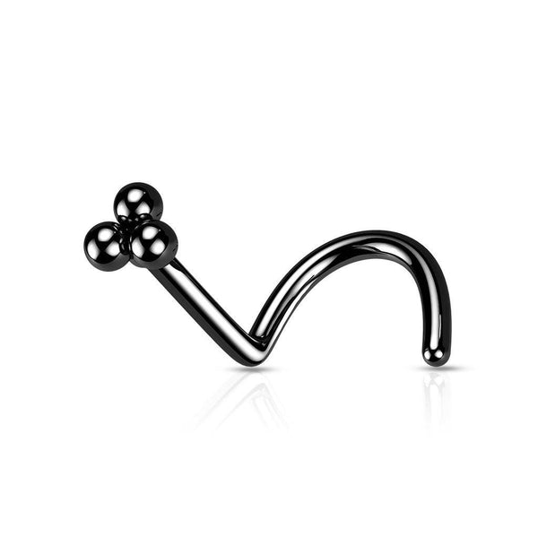 316L Surgical Steel Black PVD Trillium Ball Top Corkscrew Nose Ring Stud - Pierced Universe