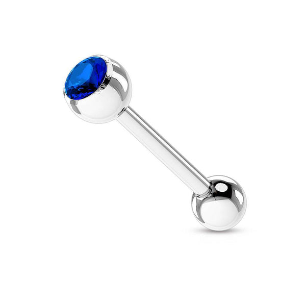 316L Surgical Steel Blue Gem Straight Barbell Tongue Ring 316L Surgical Steel Blue Gem Straight Barbell Tongue Ring