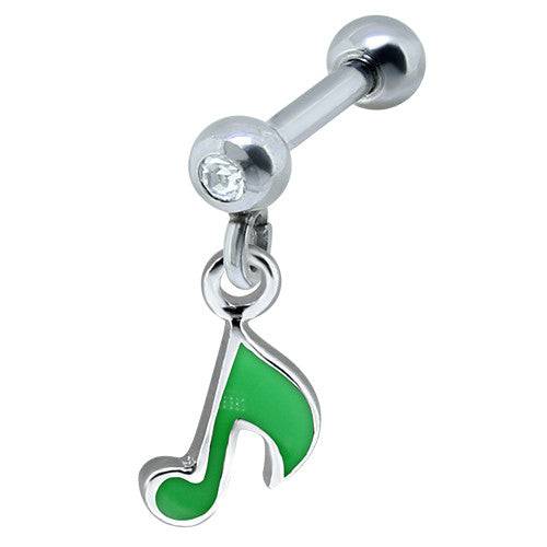 316L Surgical Steel Emerald Dangle Music Note Helix Upper Ear Cartilage Ring - Pierced Universe