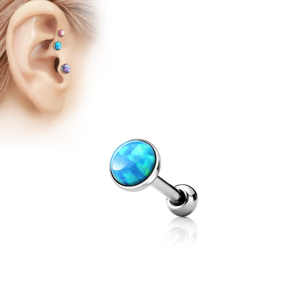 316L Surgical Steel Flat Blue Opal Top Ear Cartilage Tragus Barbell - Pierced Universe