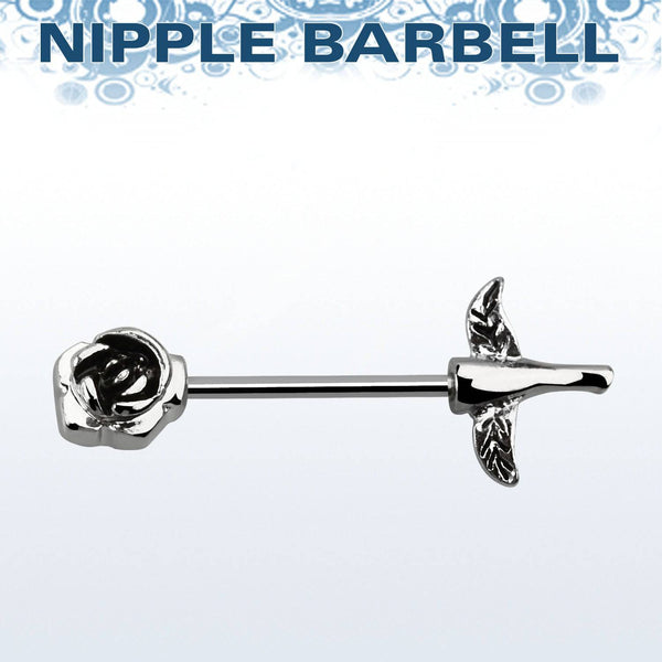 316L Surgical Steel Flower Stem Rose Nipple Ring Straight Barbell - Pierced Universe