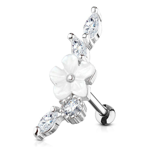 316L Surgical Steel Flower White CZ Vine Helix Barbell - Pierced Universe