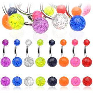 316L Surgical Steel Glitter Acrylic Balls Belly Button Ring - Pierced Universe