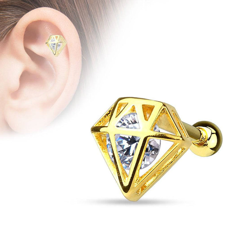 316L Surgical Steel Gold Plated Gem Diamond Shape Cartilage Ring - Pierced Universe