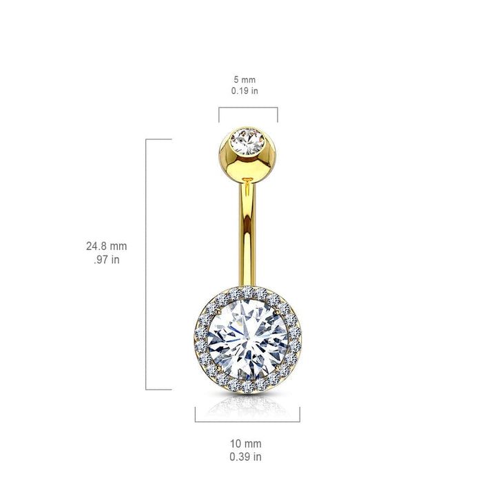 316L Surgical Steel Gold PVD Circle Pave White CZ Belly Ring - Pierced Universe
