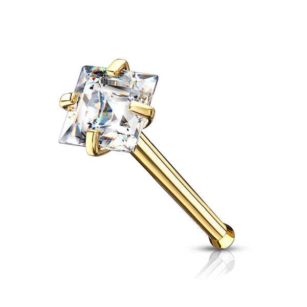 316L Surgical Steel Gold PVD Square White CZ Ball End Nose Pin - Pierced Universe