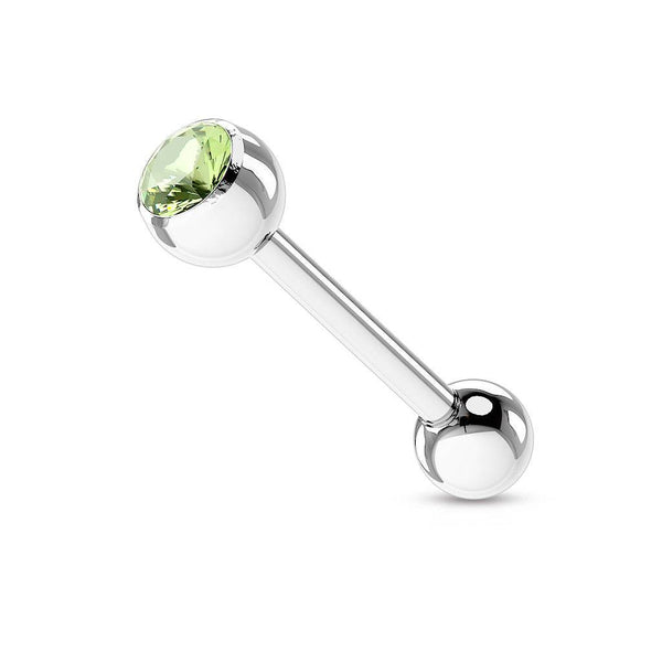 316L Surgical Steel Green Gem Straight Barbell Tongue Ring - Pierced Universe