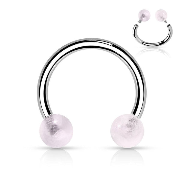 316L Surgical Steel Horseshoe With Internally Threaded Rose Quartz Ball Ends - Pierced Universe