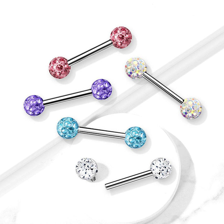 316L Surgical Steel Internally Threaded Aqua CZ Shamballa Coated Straight Barbell - Pierced Universe