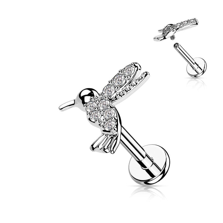 316L Surgical Steel Internally Threaded Dainty White CZ Hummingbird Labret Stud - Pierced Universe