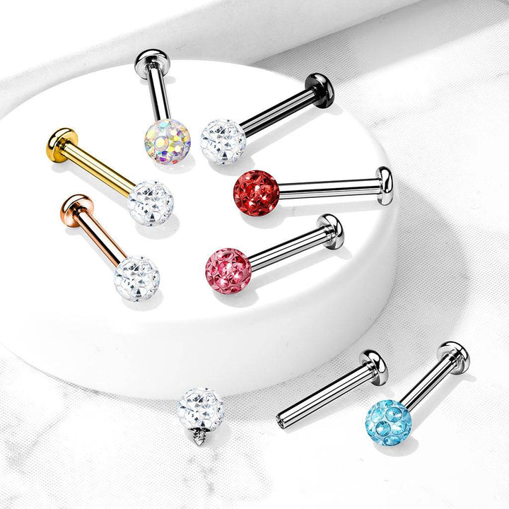 316L Surgical Steel Internally Threaded Red Epoxy Coated Shamballa Labret - Pierced Universe