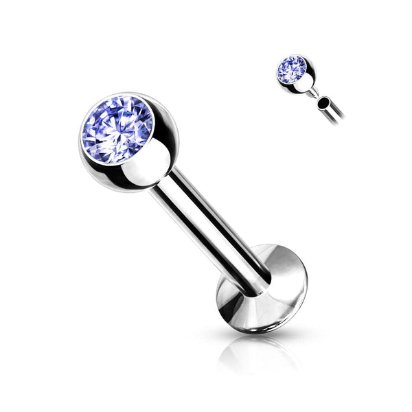 316L Surgical Steel Internally Threaded Tanzanite CZ Labret Flat Back - Pierced Universe