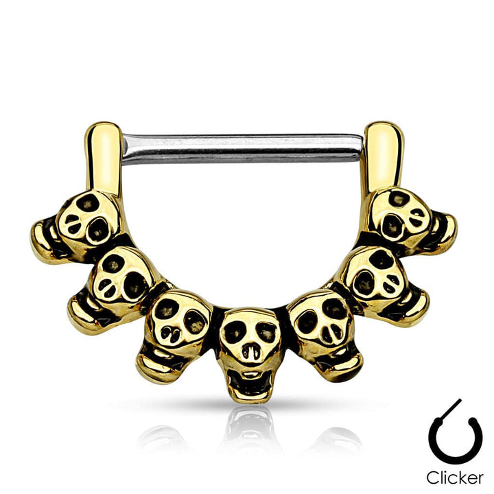 316L Surgical Steel Nipple Ring Clicker with 7 Consecutive Skull Design - Pierced Universe