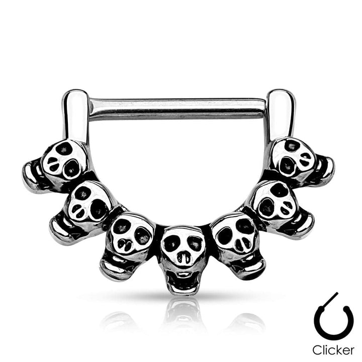 316L Surgical Steel Nipple Ring Clicker with 7 Consecutive Skull Design - Pierced Universe