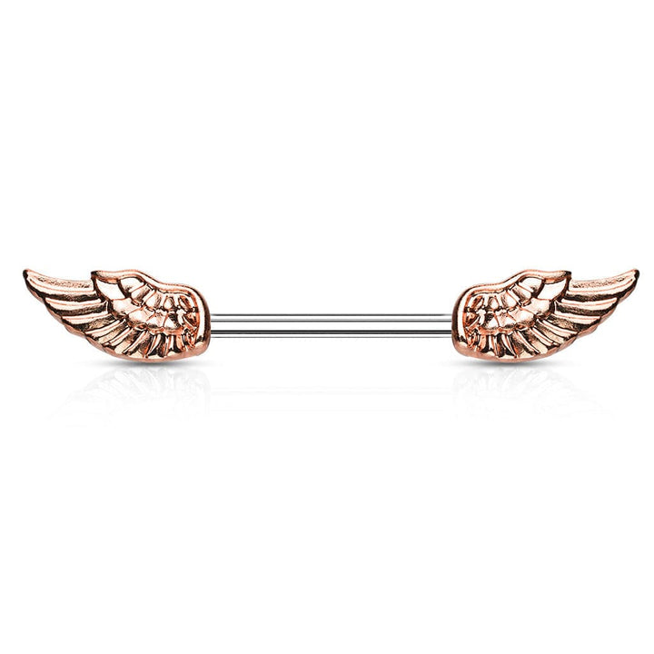 316L Surgical Steel Rose Gold IP Angel Wing Nipple Ring Barbell - Pierced Universe