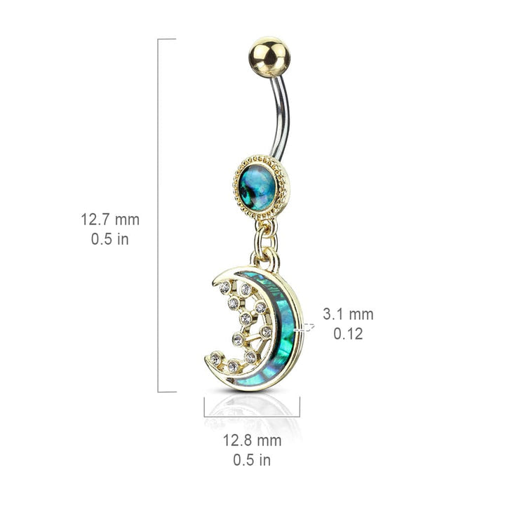 316L Surgical Steel Rose Gold Plated Mother of Pearl Crescent Moon Belly Ring - Pierced Universe