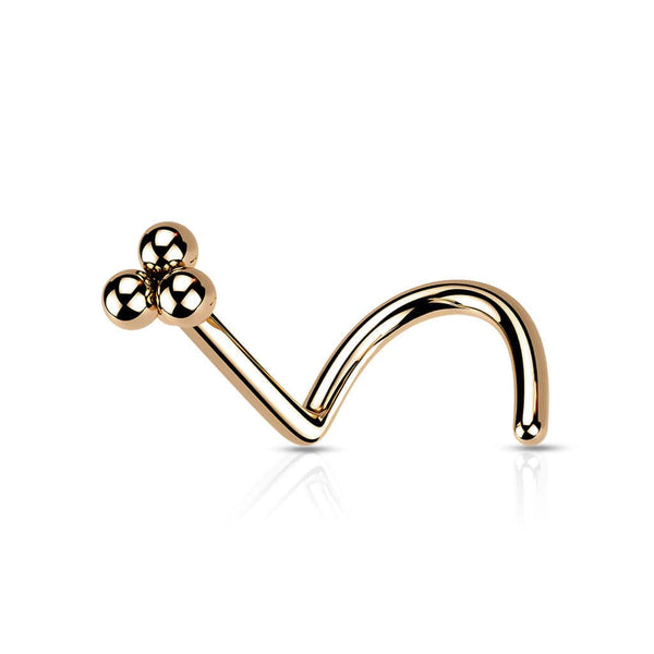 316L Surgical Steel Rose Gold PVD Trillium Ball Top Corkscrew Nose Ring Stud - Pierced Universe