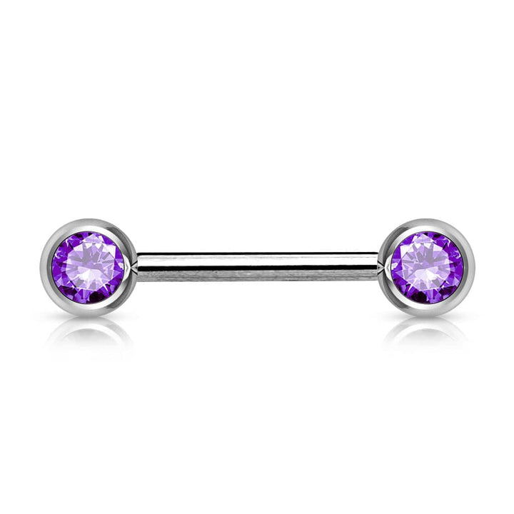 316L Surgical Steel Tanzanite CZ Ball Gem Nipple Ring Barbell - Pierced Universe