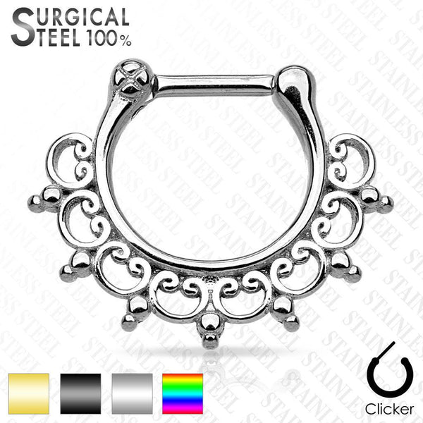 316L Surgical Steel Tribal Fan Lace Septum Ring Clicker - Pierced Universe