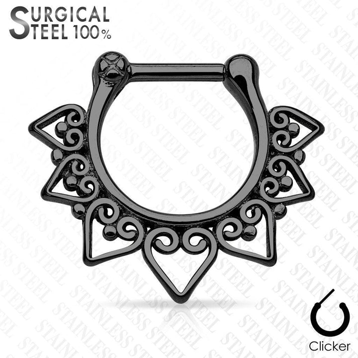 316L Surgical Steel Tribal Fan Spike Septum Ring Clicker - Pierced Universe
