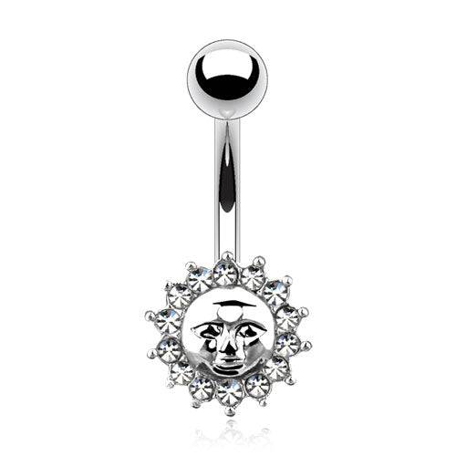 316L Surgical Steel White CZ Sun Stud Belly Ring - Pierced Universe