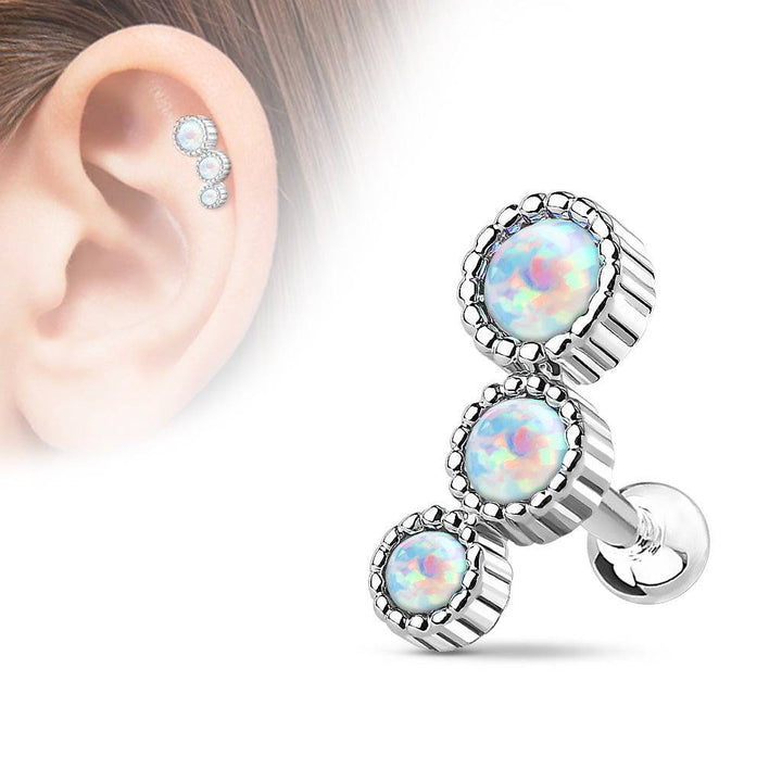 316L Surgical Steel White Opal 3 Gem Cartilage Ring - Pierced Universe