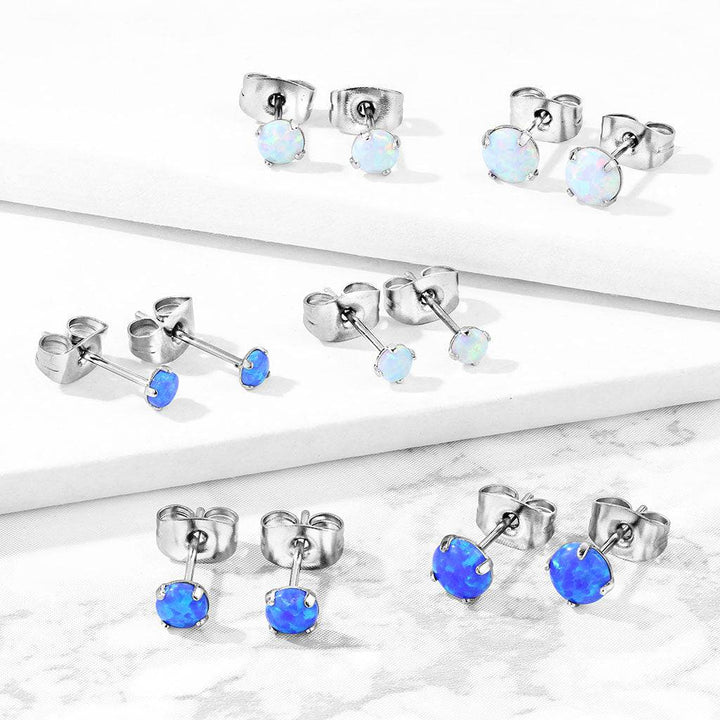 316L Surgical Steel White Opal Earrings Studs - Pierced Universe