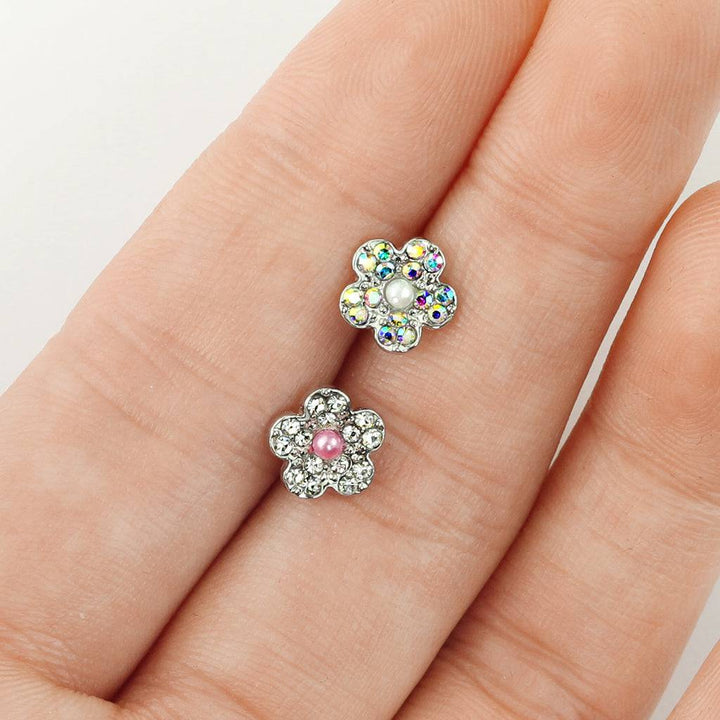 316L Surgical Steel White Pearl AB CZ Flower Cartilage Stud - Pierced Universe