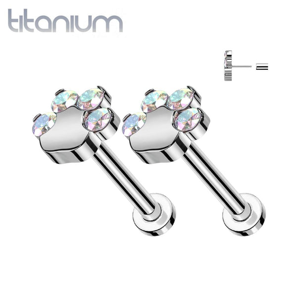 Pair of Implant Grade Titanium Triple Baguette AB CZ Threadless Push In Earrings With Flat Back Pair of Implant Grade Titanium Triple Baguette AB CZ Threadless Push In Earrings With Flat Back