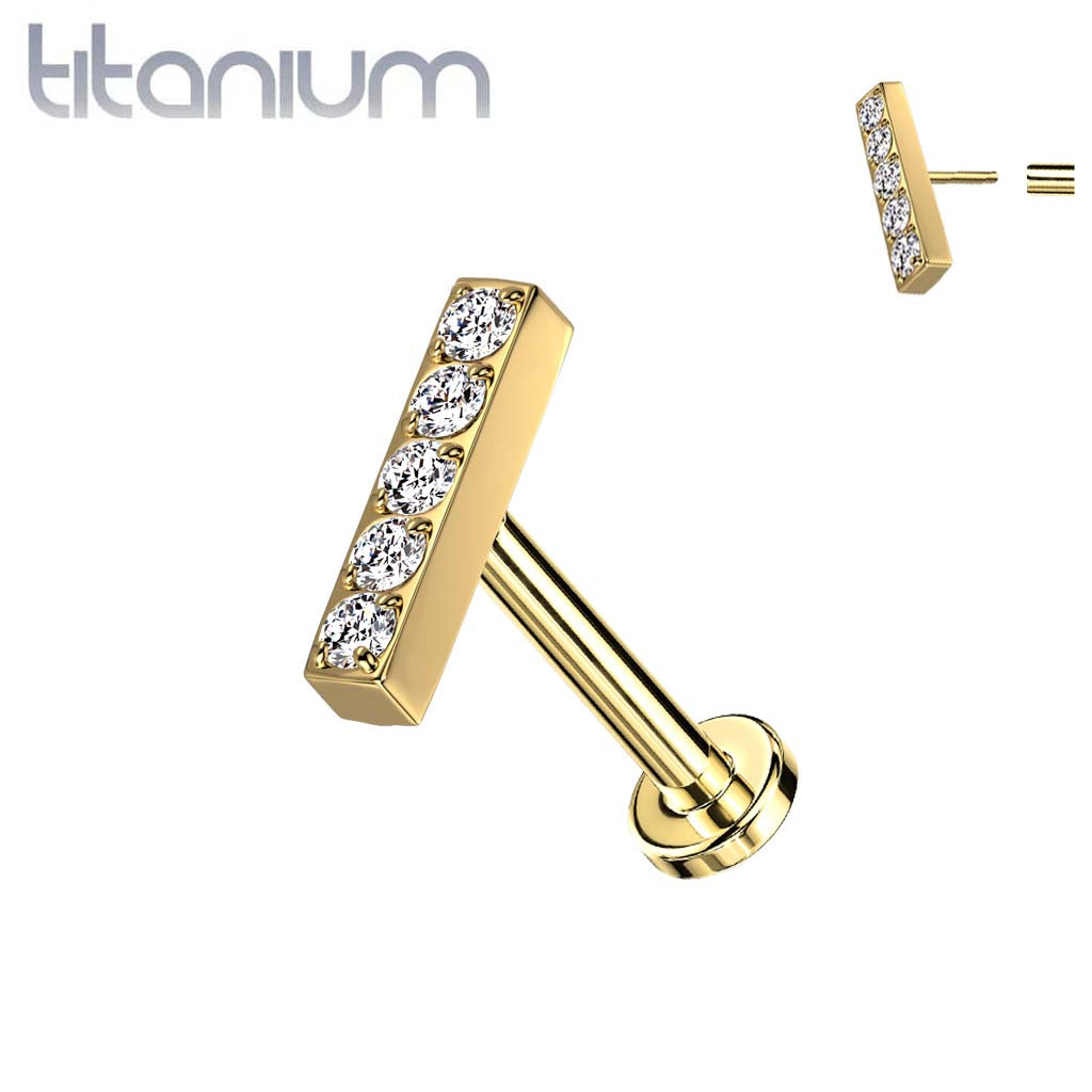 Implant Grade Titanium Gold PVD Threadless Push In Labret White Studded ...