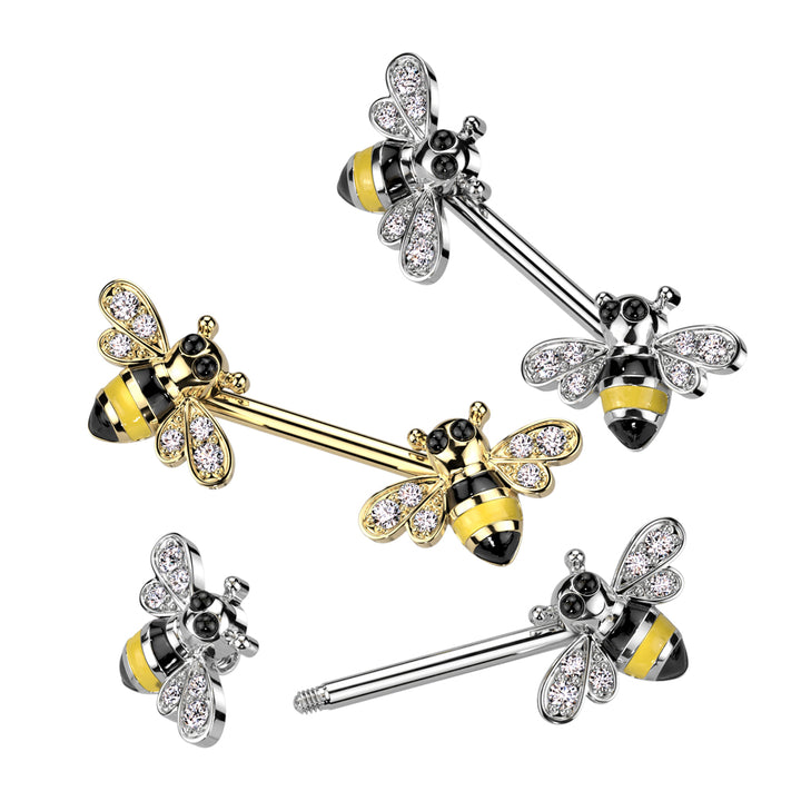 316L Surgical Steel Gold PVD Bumble Bee Nipple Ring Barbell - Pierced Universe