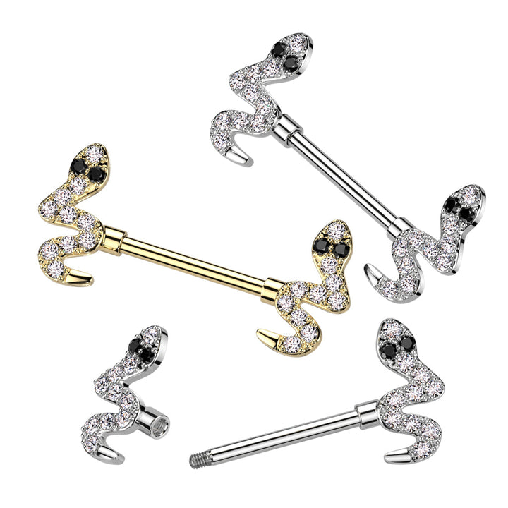 316L Surgical Steel Gold PVD Snake Nipple Ring Barbell - Pierced Universe