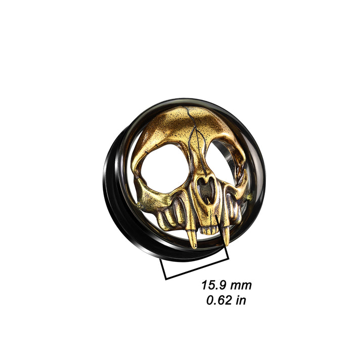 316L Surgical Steel Black PVD Tiger Skull Screw On Ear Tunnels - Pierced Universe