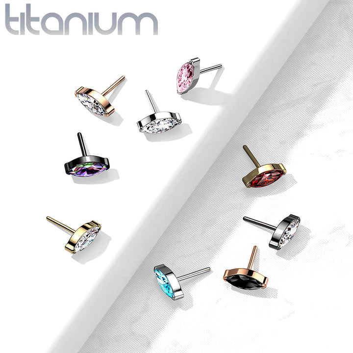 Implant Grade Titanium Gold PVD Threadless Push In Labret White Marquise CZ Stud - Pierced Universe