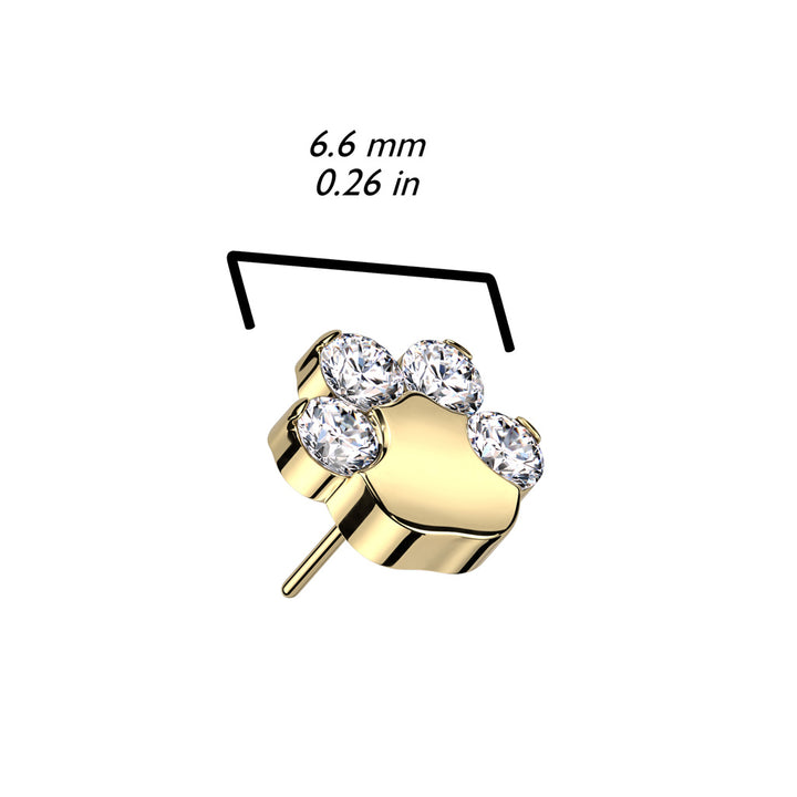 Implant Grade Titanium Paw Print White CZ Threadless Push In Labret - Pierced Universe