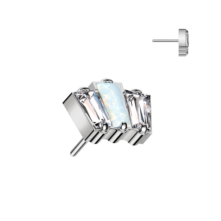 Implant Grade Titanium Triple Baguette White CZ Opal Threadless Push In Labret - Pierced Universe
