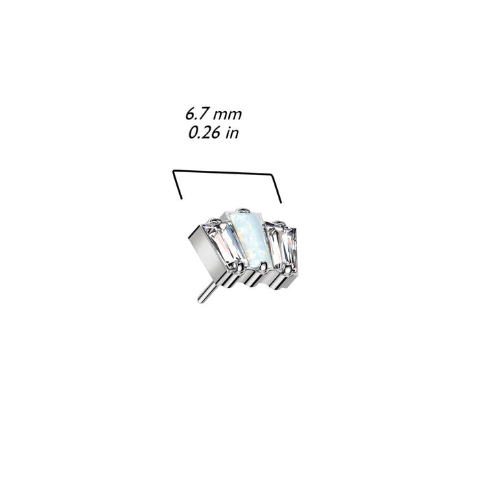 Implant Grade Titanium Triple Baguette White CZ Blue Opal Threadless Push In Labret - Pierced Universe